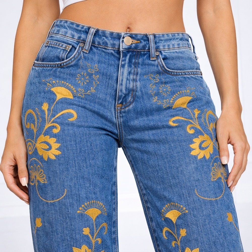 NWT 7 FOR ALL MANKIND Jennifer Jeans Size 23 7FAM Embroidered DENIM JEANS